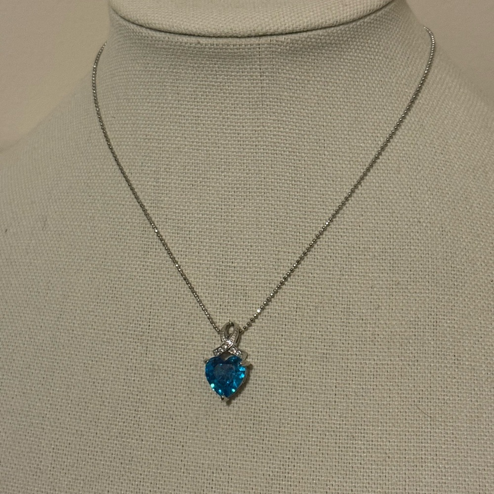 Dazzling Blue Heart Necklace with Silver Chain